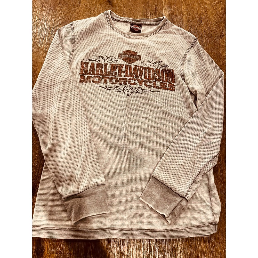 Harley Davidson Racine Wisconsin Thermal Waffle Knit Shirt Gray 2014 Mens L